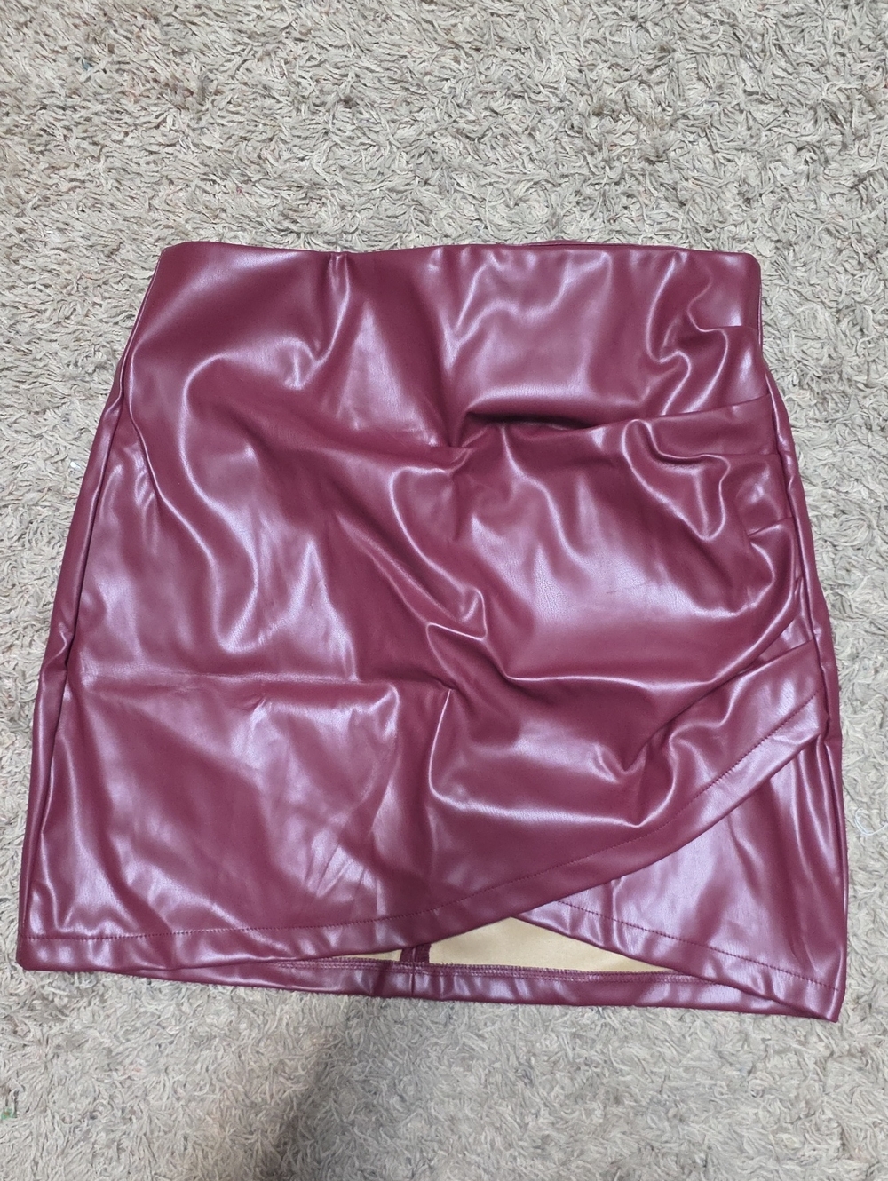 Faux Leather Mini Skirt in Wine